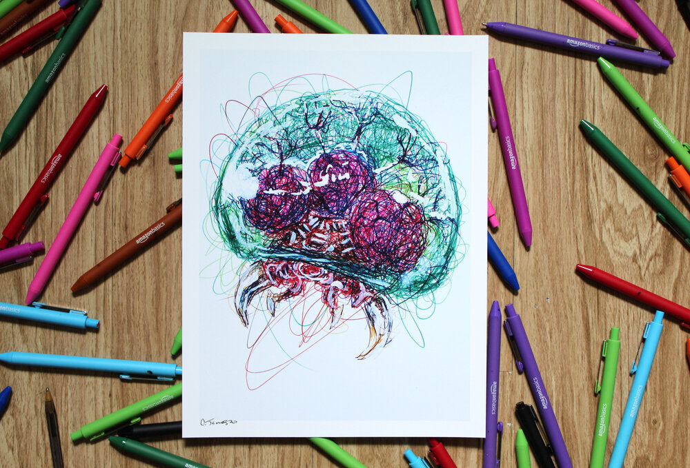 Metroid Ballpoint Pen Scribble Art Print-Cody James by Cody