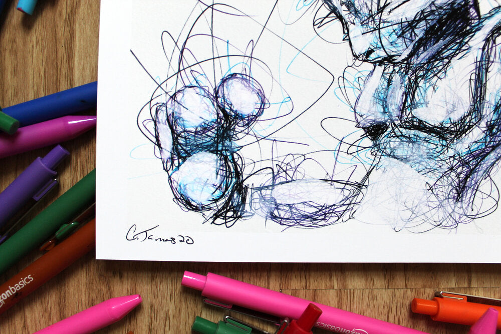 Mewtwo Ballpoint Pen Scribble Art Print-Cody James by Cody