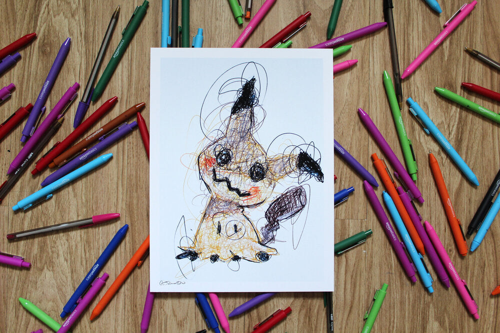 Mimikyu Ballpoint Pen Scribble Art Print-Cody James by Cody