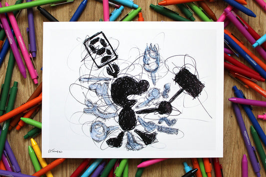 Mr. Game and Watch Ballpoint Pen Scribble Art Print-Cody James by Cody