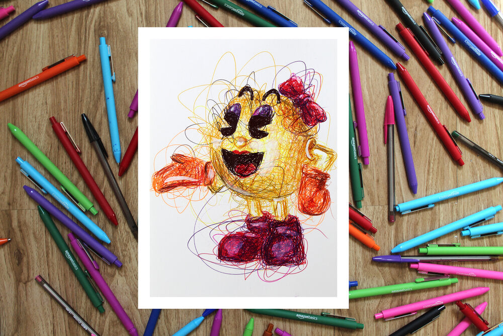 Ms. Pacman Ballpoint Pen Scribble Art Print-Cody James by Cody