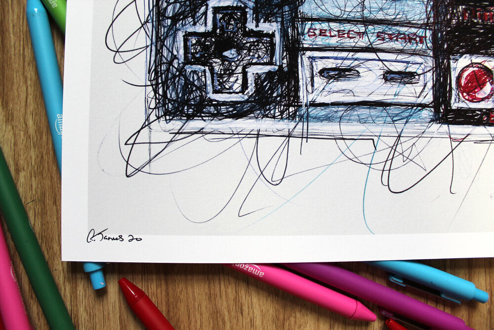 Nes Controller Ballpoint Pen Scribble Art Print-Cody James by Cody