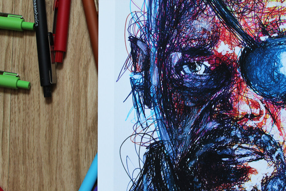 Nick Fury Ballpoint Pen Scribble Art Print-Cody James by Cody
