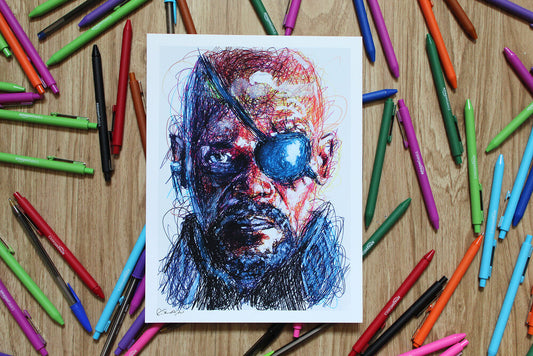 Nick Fury Ballpoint Pen Scribble Art Print-Cody James by Cody