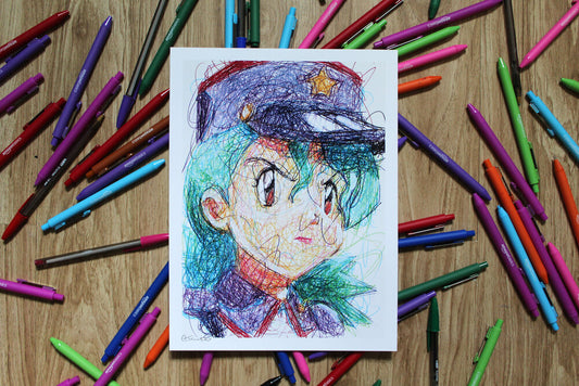 Officer Joy Ballpoint Pen Scribble Art Print-Cody James by Cody
