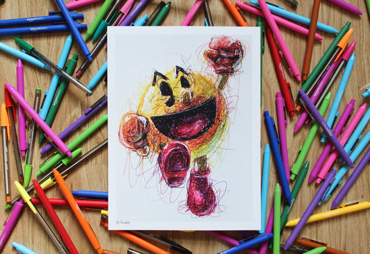 Pac Man Ballpoint Pen Scribble Art Print-Cody James by Cody