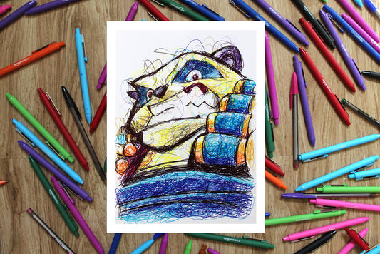 Panda King Ballpoint Pen Scribble Art Print-Cody James by Cody