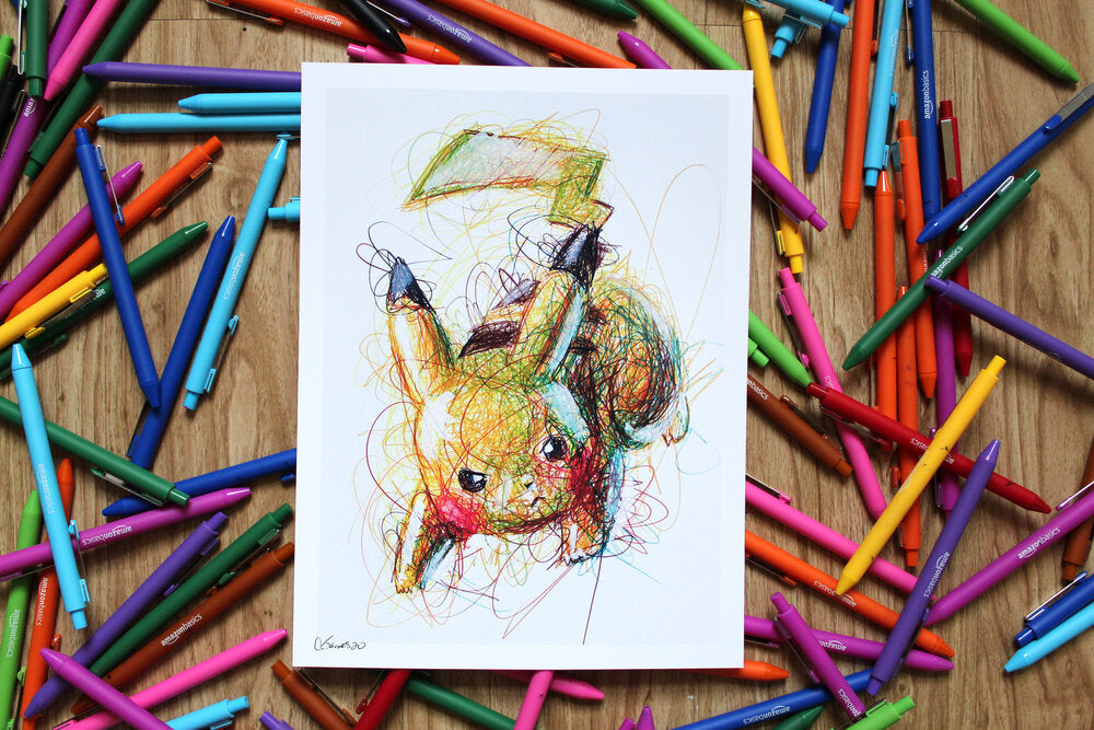 Pikachu Ballpoint Pen Scribble Art Print-Cody James by Cody