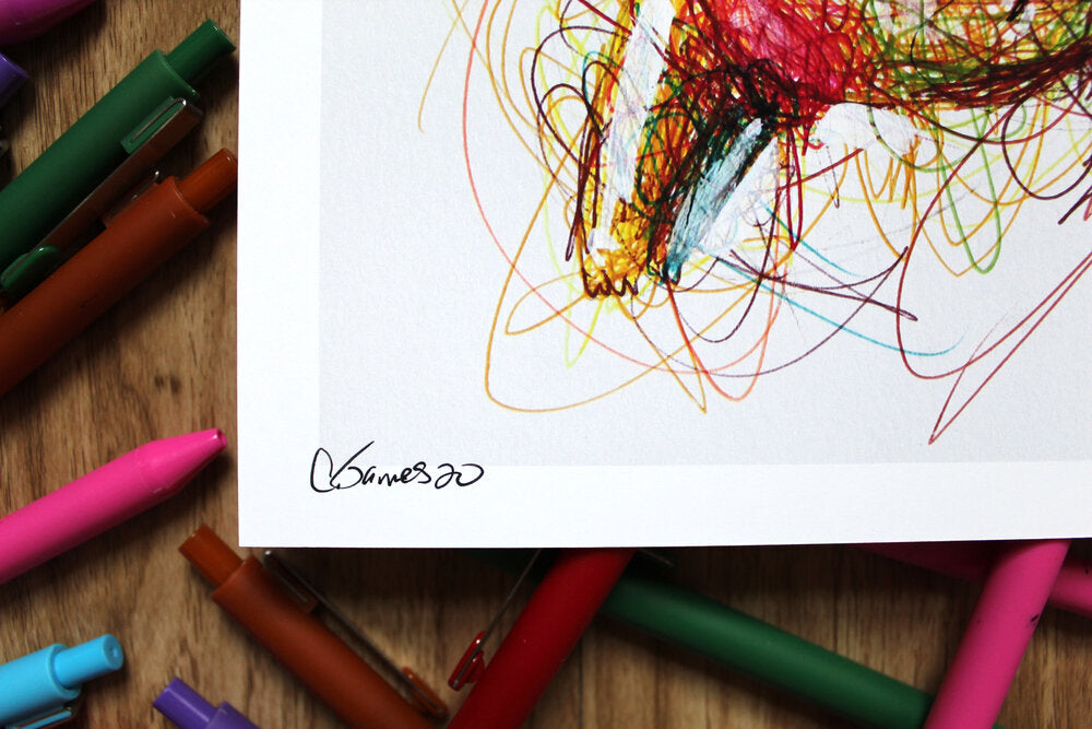 Pikachu Ballpoint Pen Scribble Art Print-Cody James by Cody