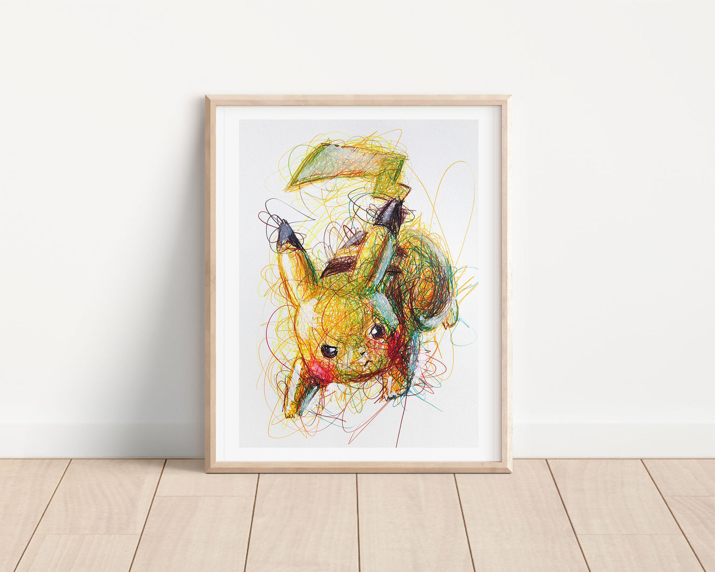 Pikachu Ballpoint Pen Scribble Art Print