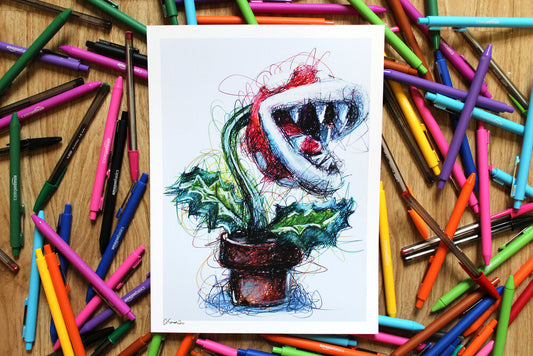 Piranha Plant Ballpoint Pen Scribble Art Print-Cody James by Cody