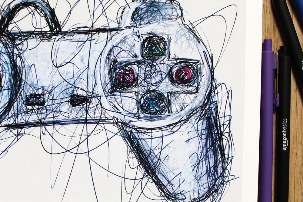 Play Station Controller Ballpoint Pen Scribble Art Print-Cody James by Cody
