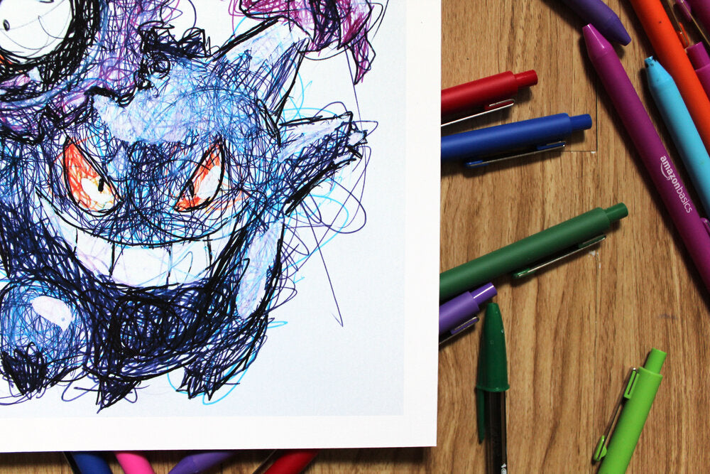 Pokemon Ghosts Ballpoint Pen Scribble Art Print-Cody James by Cody