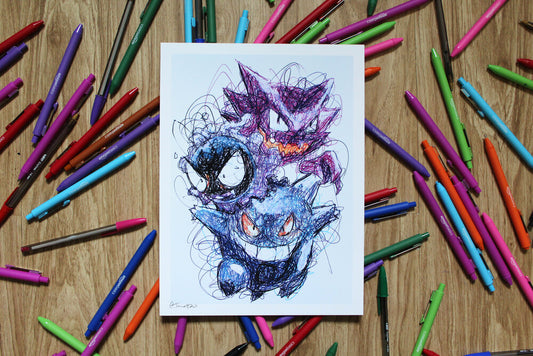 Pokemon Ghosts Ballpoint Pen Scribble Art Print-Cody James by Cody