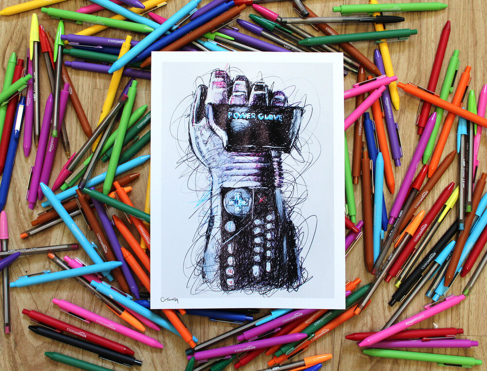 Power Glove Ballpoint Pen Scribble Art Print-Cody James by Cody