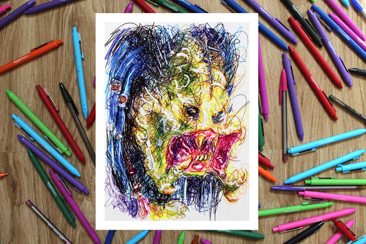 Predator Ballpoint Pen Scribble Art Print-Cody James by Cody
