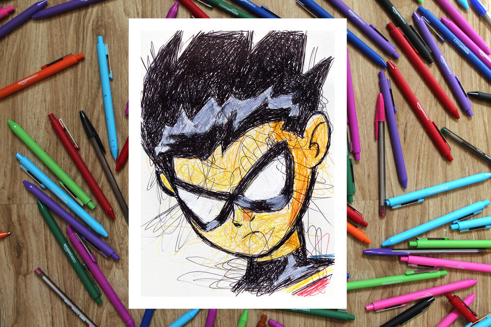Robin Ballpoint Pen Scribble Art Print-Cody James by Cody