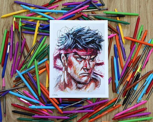 Ryu Ballpoint Pen Scribble Art Print-Cody James by Cody