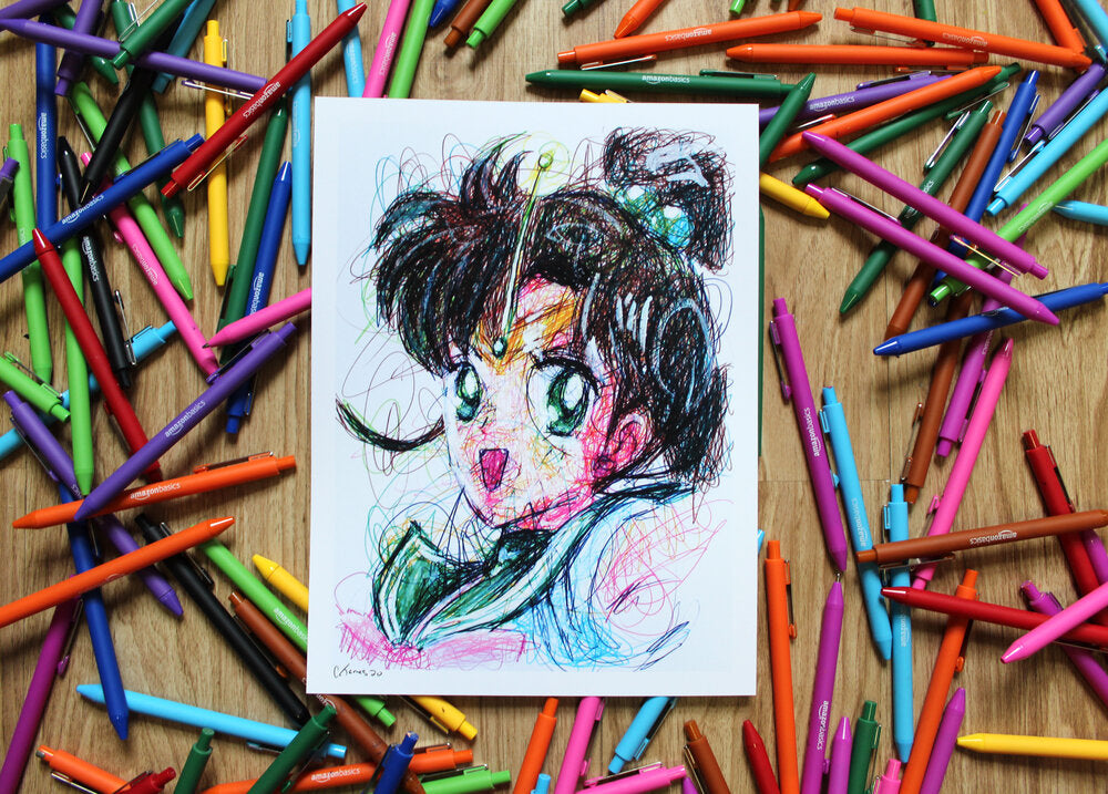 Sailor Jupiter Ballpoint Pen Scribble Art Print-Cody James by Cody