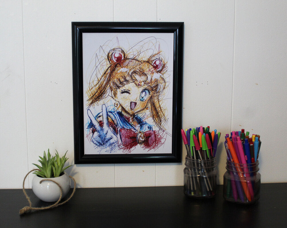 Sailor Moon Ballpoint Pen Scribble Art Print-Cody James by Cody
