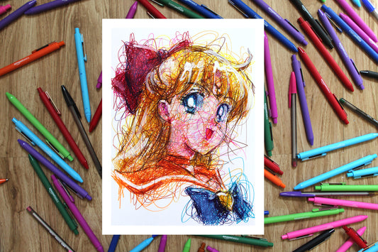 Sailor Venus Ballpoint Pen Scribble Art Print