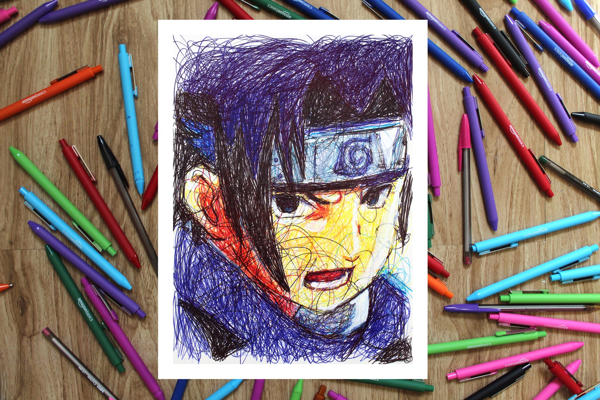 Sasuke Uchilha Ballpoint Pen Scribble Art Print-Cody James by Cody