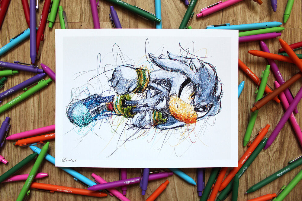 Silver Ballpoint Pen Scribble Art Print-Cody James by Cody