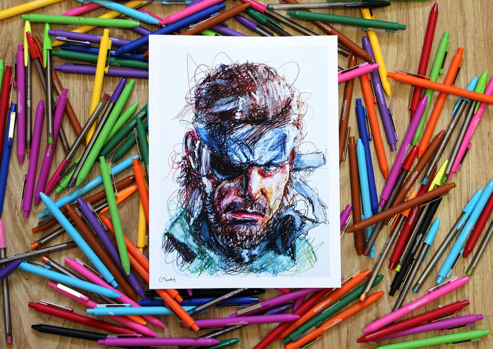 Solid Snake (Big Boss) Ballpoint Pen Scribble Art Print-Cody James by Cody