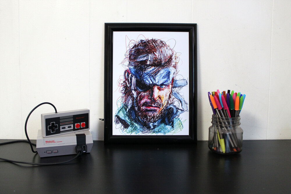 Solid Snake (Big Boss) Ballpoint Pen Scribble Art Print-Cody James by Cody