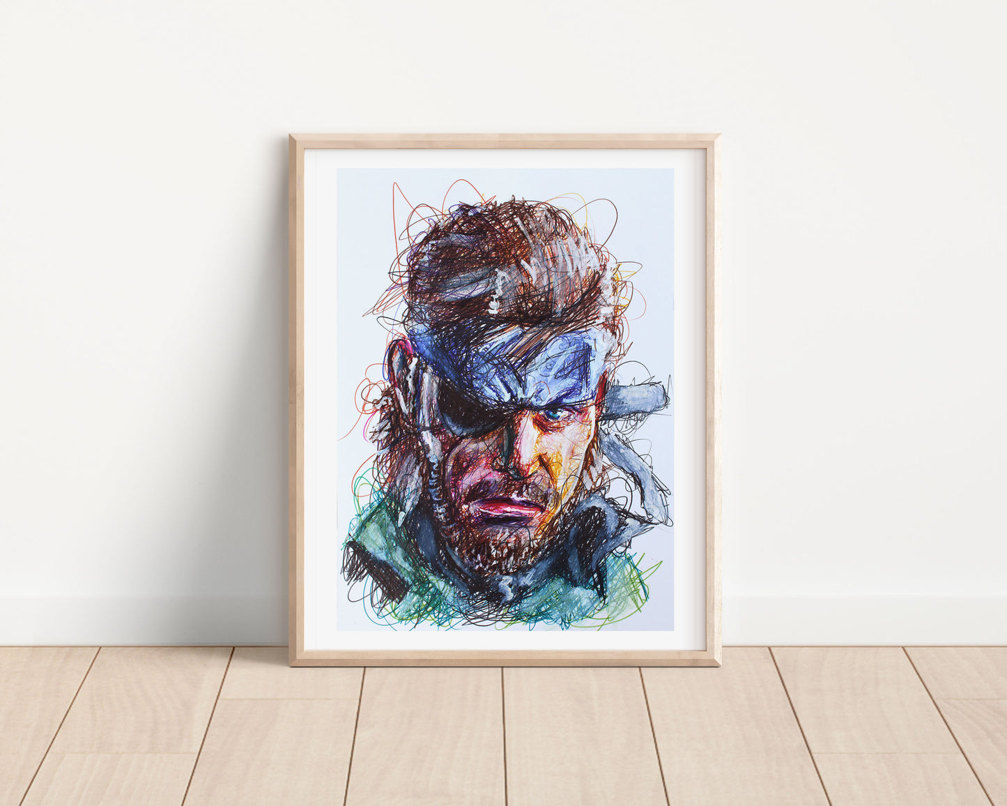 Solid Snake (Big Boss) Ballpoint Pen Scribble Art Print