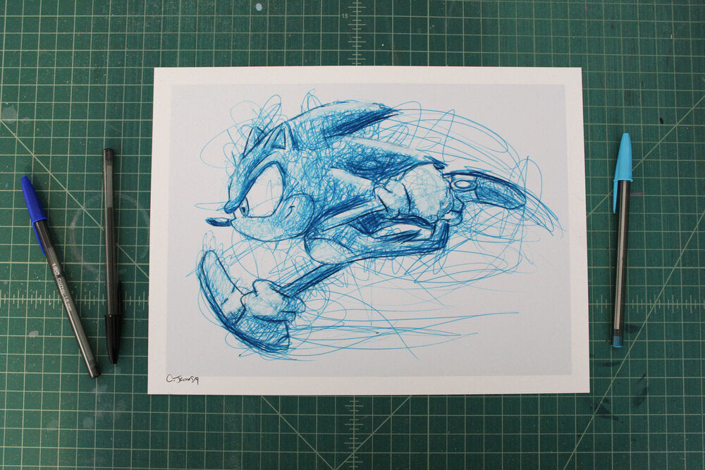 Sonic the Hedgehog Ballpoint Pen Scribble Art Print-Cody James by Cody