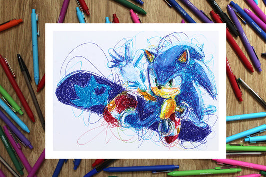 Sonic Snow Boarding Ballpoint Pen Art Print-Cody James by Cody