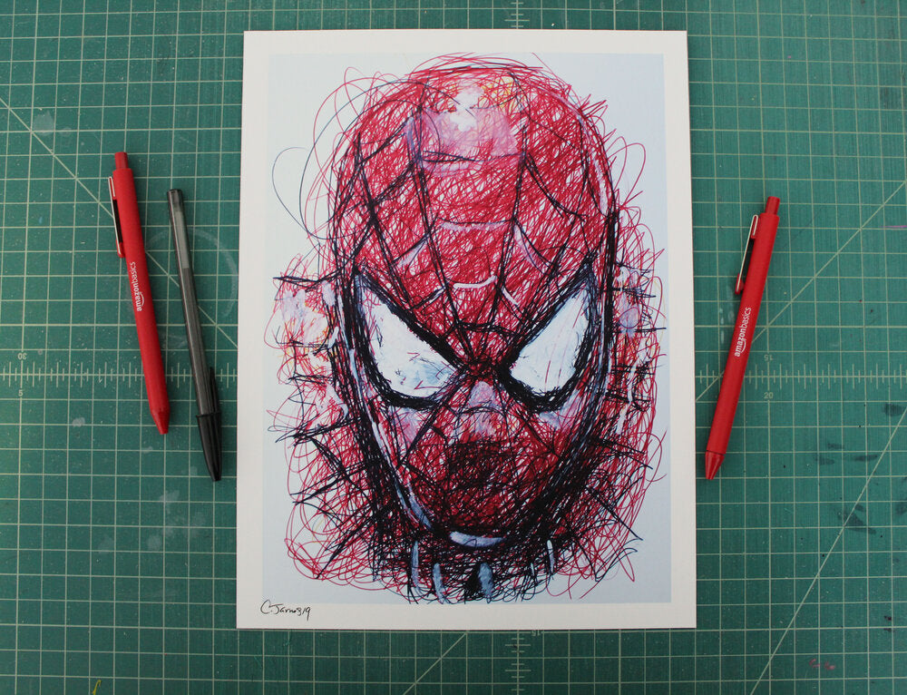 Spiderman Ballpoint Pen Scribble Art Print-Cody James by Cody