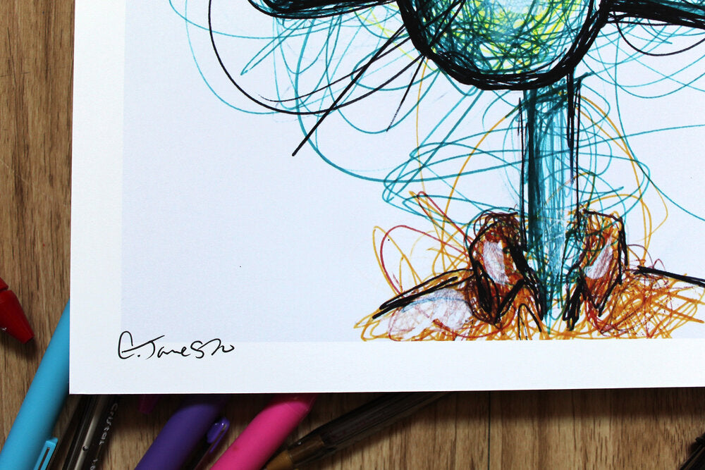 Squidward Ballpoint Pen Scribble Art Print-Cody James by Cody