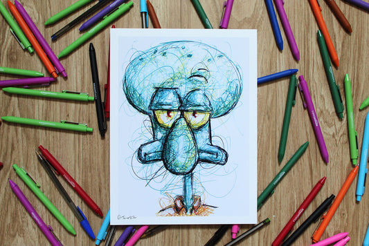 Squidward Ballpoint Pen Scribble Art Print-Cody James by Cody