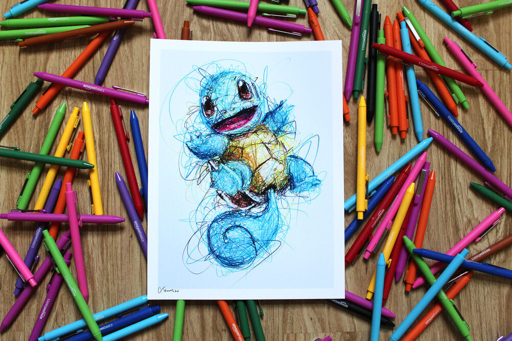 Squirtle Ballpoint Pen Scribble Art Print-Cody James by Cody