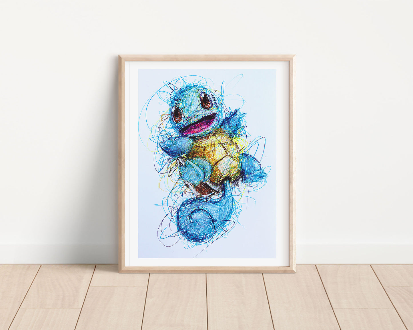 Squirtle Ballpoint Pen Scribble Art Print