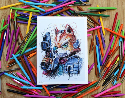 Star Fox Ballpoint Pen Scribble Art Print-Cody James by Cody