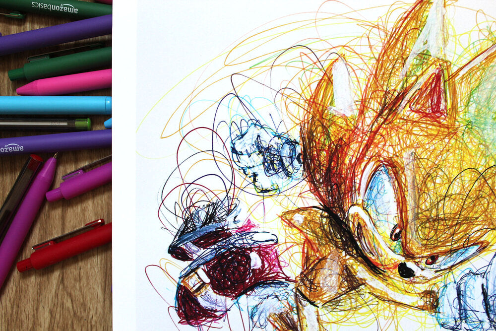 Super Sonic Ballpoint Pen Scribble Art Print-Cody James by Cody