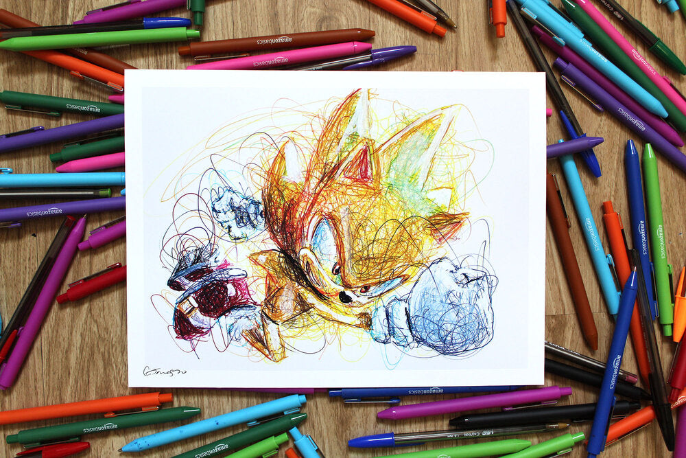 Super Sonic Ballpoint Pen Scribble Art Print-Cody James by Cody