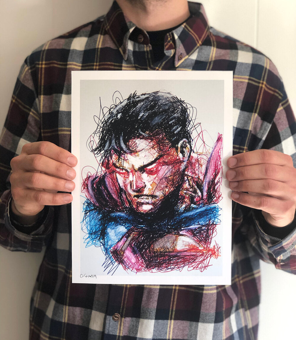 Superman Ballpoint Pen Scribble Art Print-Cody James by Cody