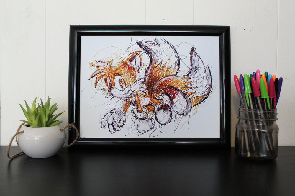 Tails Ballpoint Pen Scribble Art Print-Cody James by Cody