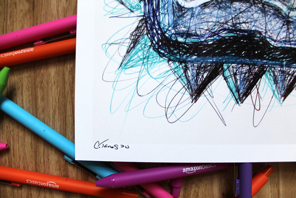 Thwomp Ballpoint Pen Scribble Art Print-Cody James by Cody