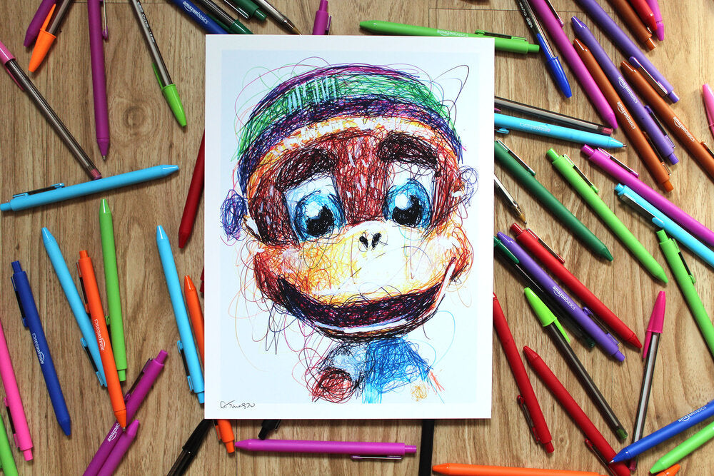 Tiny Kong Ballpoint Pen Scribble Art Print-Cody James by Cody