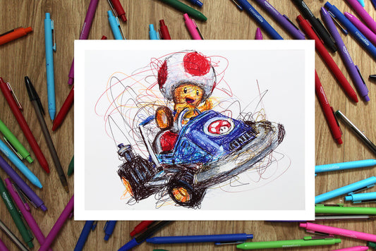 Toad Kart Ballpoint Pen Scribble Art Print-Cody James by Cody