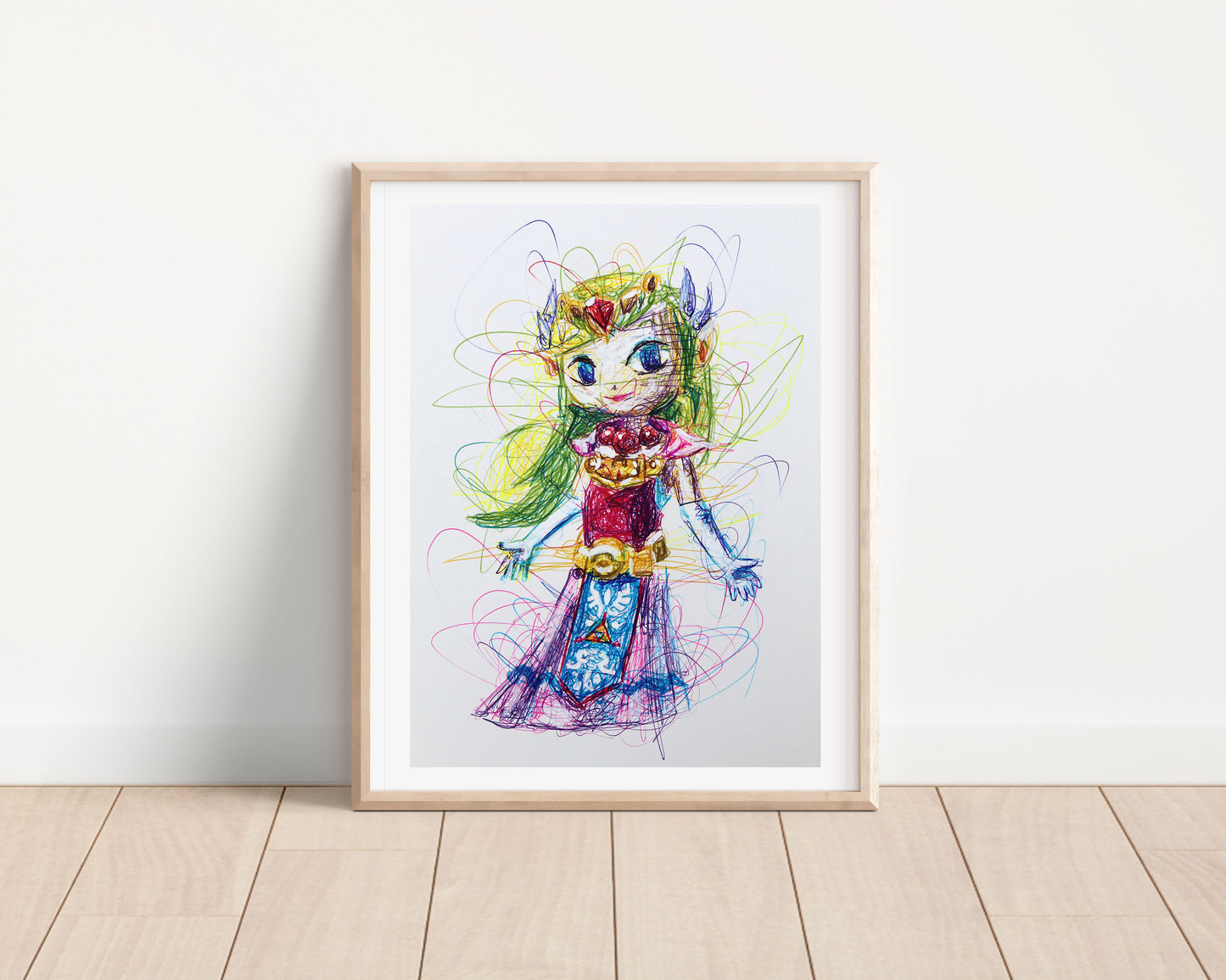 Cartoon Zelda Ballpoint Pen Scribble Art Print