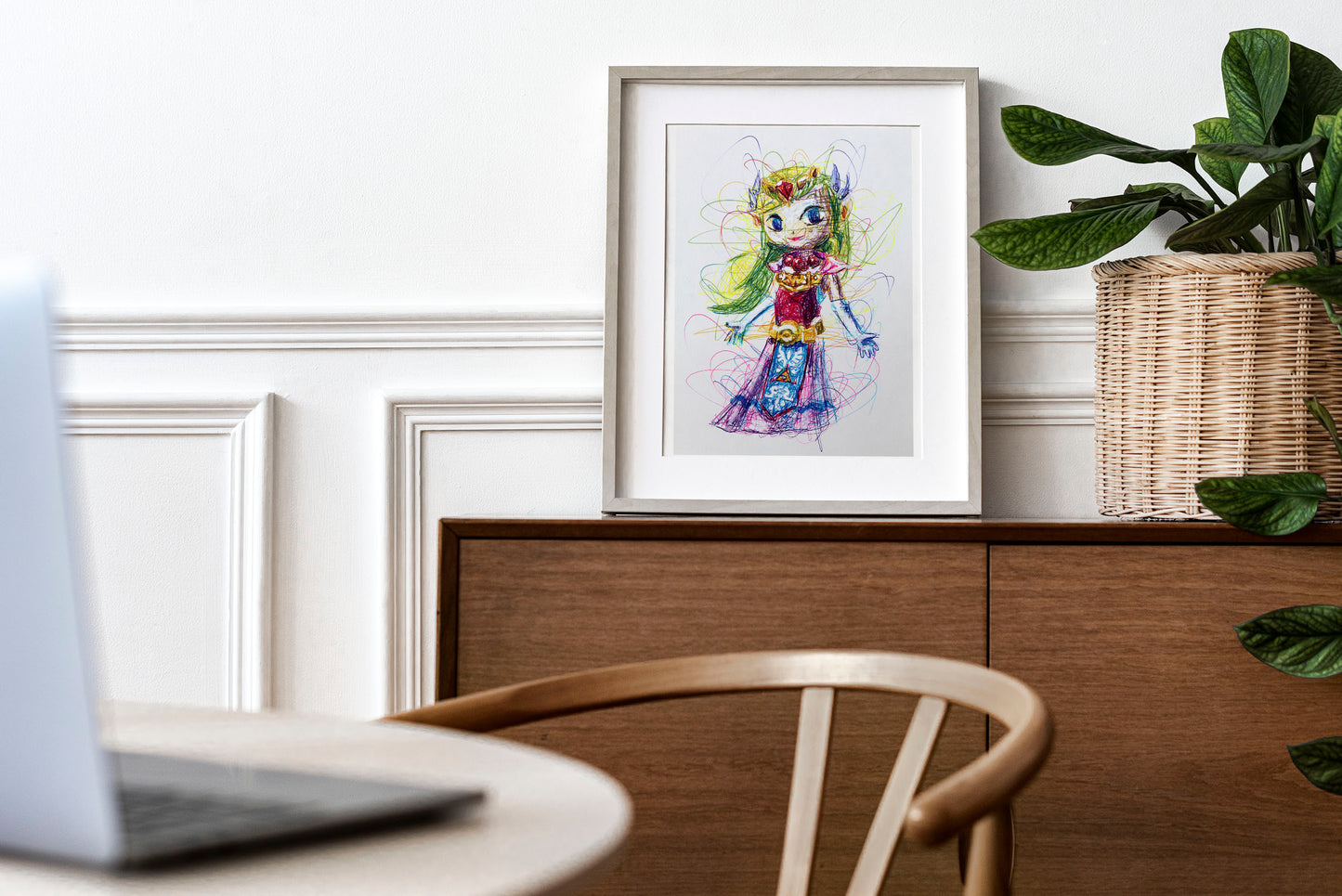 Cartoon Zelda Ballpoint Pen Scribble Art Print