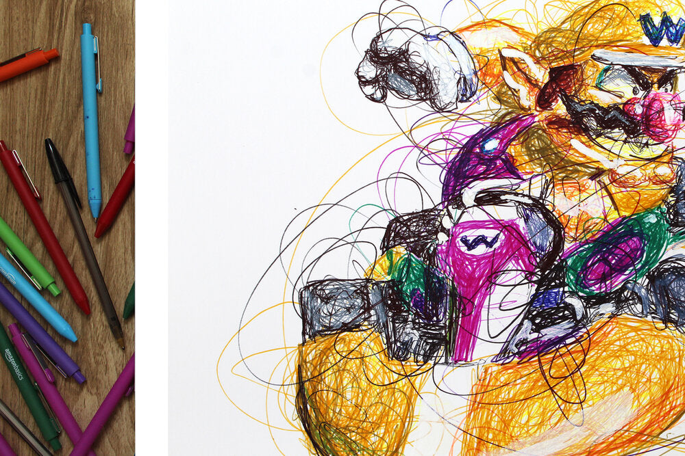 Wario Kart Ballpoint Pen Scribble Art Print-Cody James by Cody