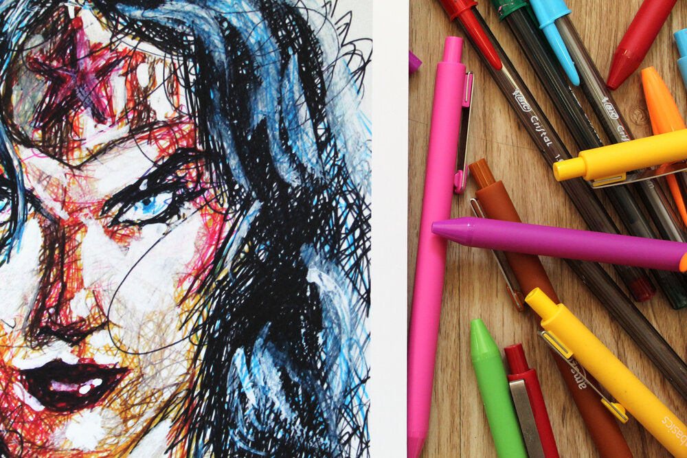 Wonder Woman Ballpoint Pen Scribble Art Print-Cody James by Cody