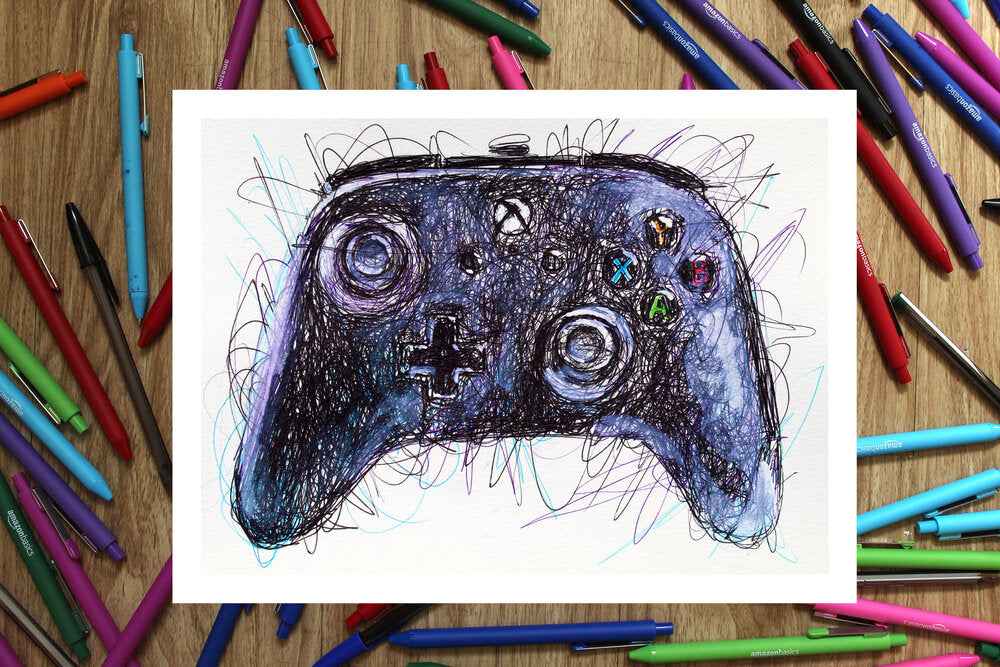 Xbox Controller Ballpoint Pen Scribble Art Print-Cody James by Cody